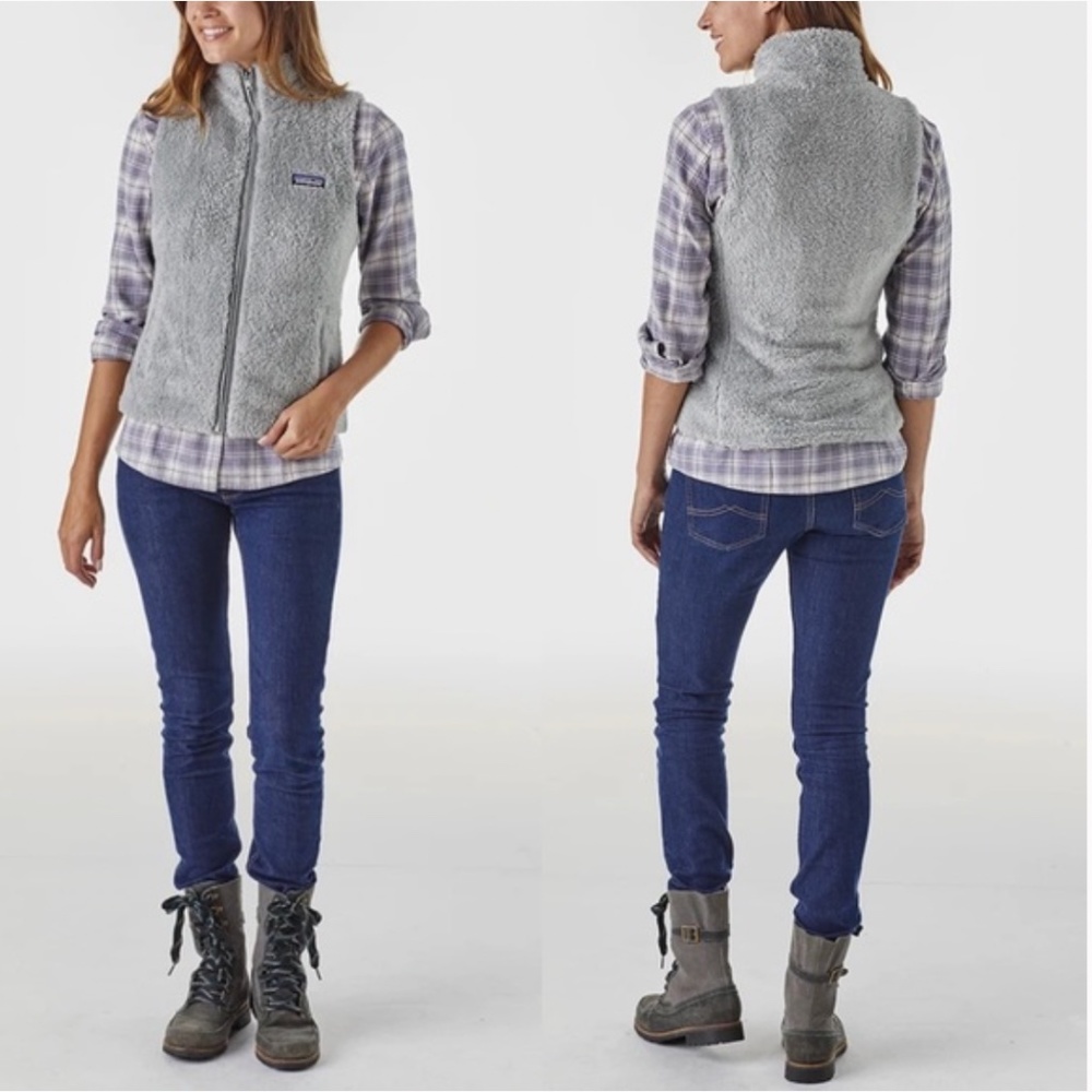 Patagonia Womens Small Fleece Full Zip Outdoor Hiking Gray Vest Cozy Cabin